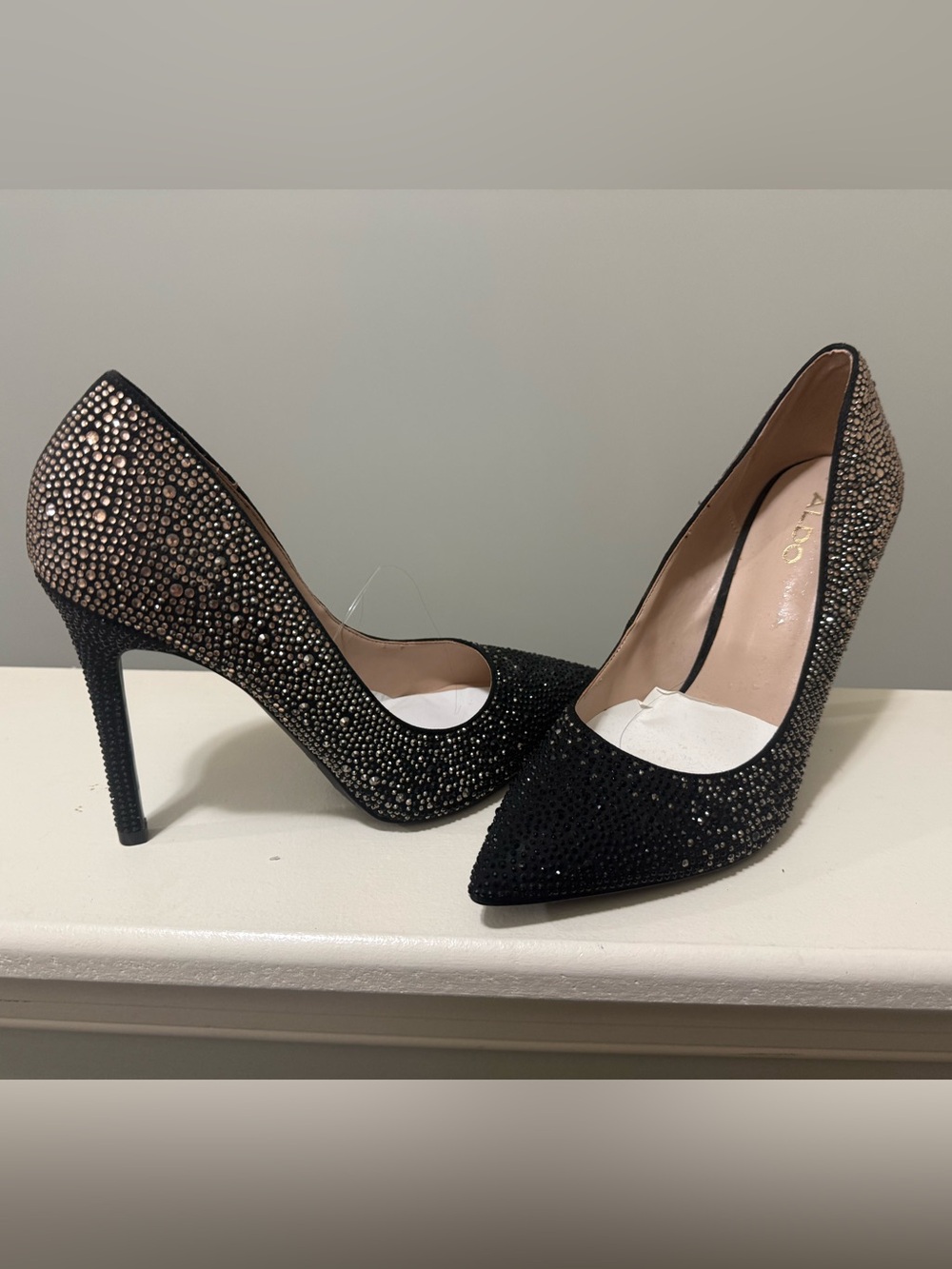 Aldo Black Crystal-Studded Pointed Toe Stilettos